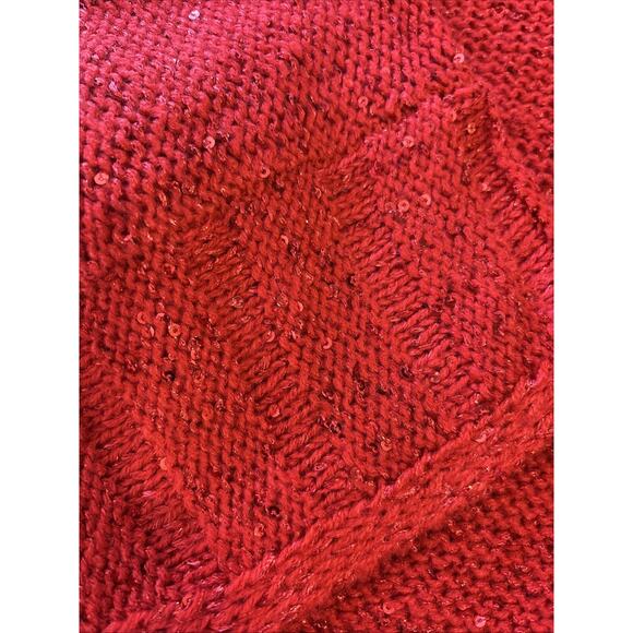 Chico's Red Sequin Sweater Size 2/Large Cowl Neck Shimmer 3/4 Sleeve Holiday - Picture 8 of 8